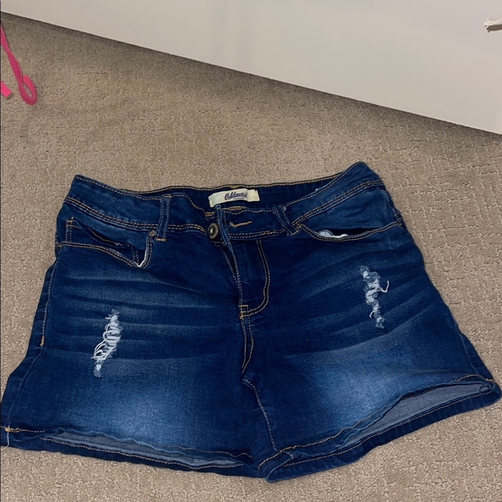 Blue Distressed Denim Shorts